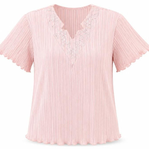 Bassini Womens Pink Embroidered Tunic Blouse Size M Short Sleeve
