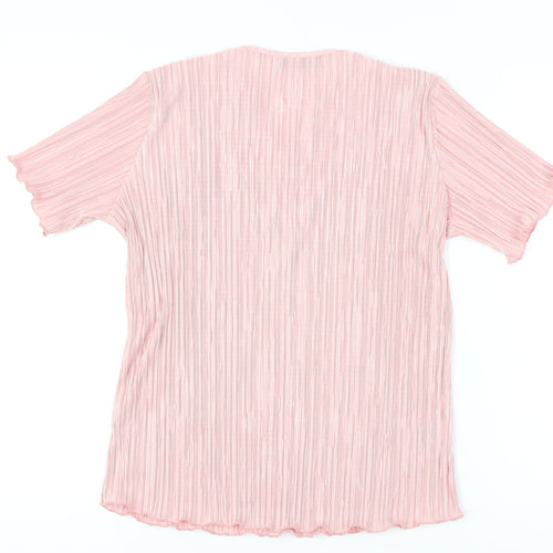Bassini Womens Pink Embroidered Tunic Blouse Size M Short Sleeve