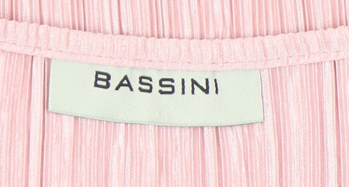 Bassini Womens Pink Embroidered Tunic Blouse Size M Short Sleeve