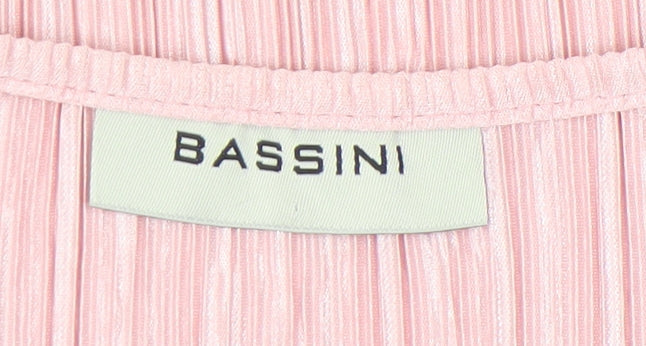 Bassini Womens Pink Embroidered Tunic Blouse Size M Short Sleeve