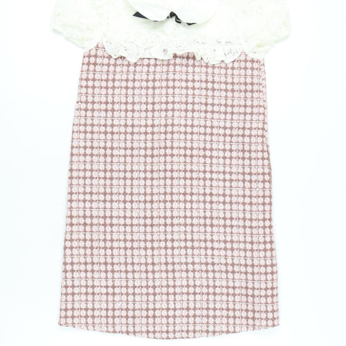 River Island Girls Pink White Lace Collar Shift Dress 9-10 Years Party