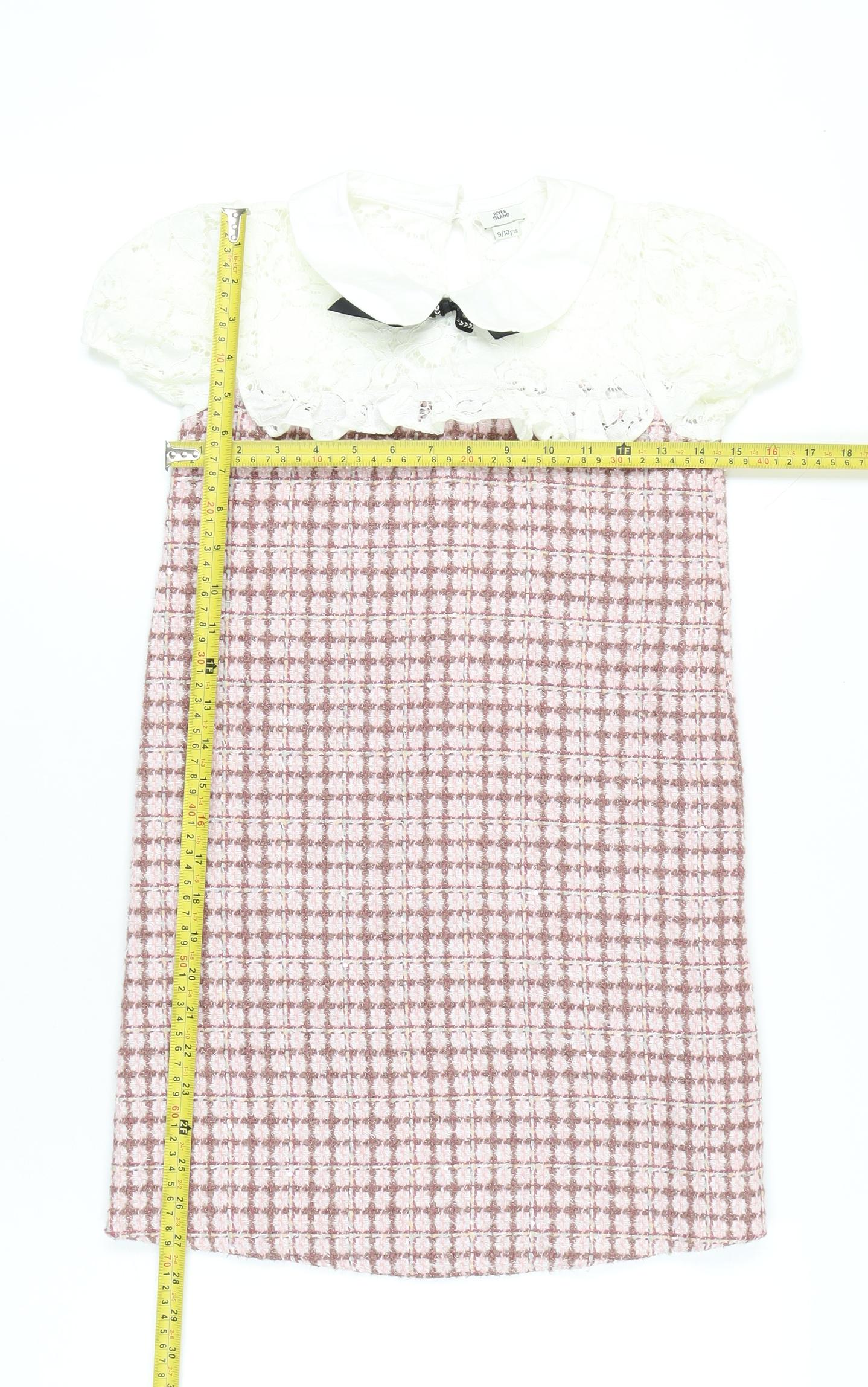 River Island Girls Pink White Lace Collar Shift Dress 9-10 Years Party