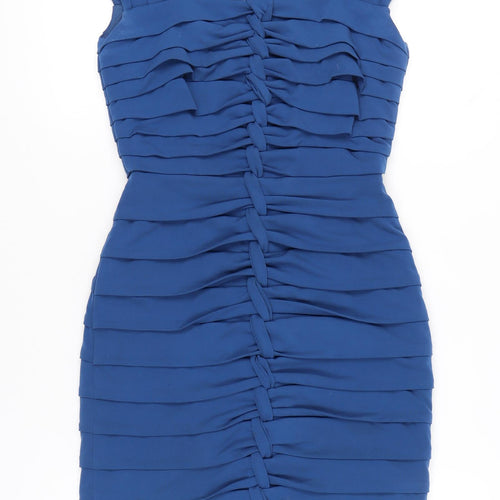 JAX Womens Blue Bodycon Ruched Short Dress Size 8 Classic Party