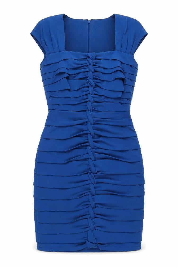 JAX Womens Blue Bodycon Ruched Short Dress Size 8 Classic Party