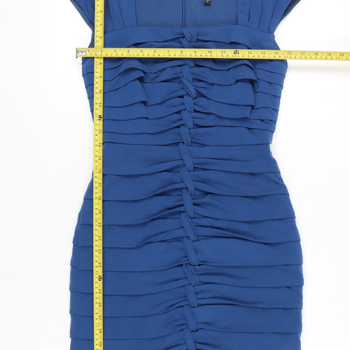 JAX Womens Blue Bodycon Ruched Short Dress Size 8 Classic Party
