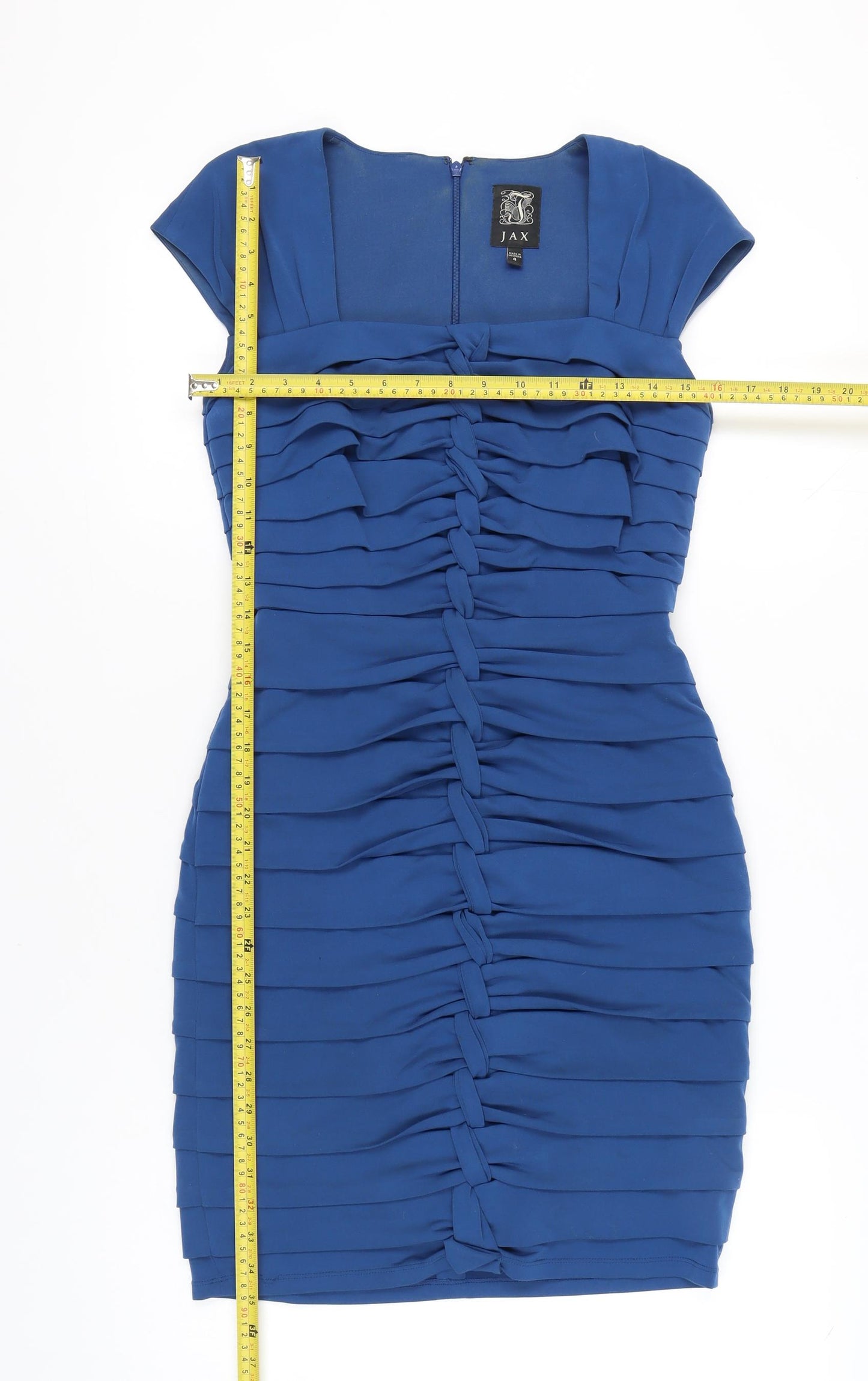 JAX Womens Blue Bodycon Ruched Short Dress Size 8 Classic Party