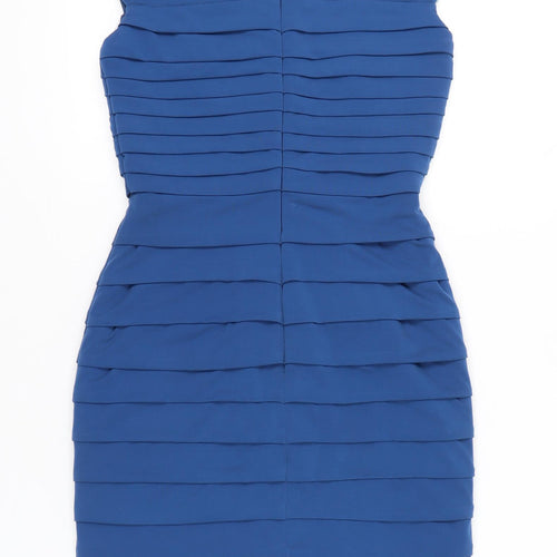 JAX Womens Blue Bodycon Ruched Short Dress Size 8 Classic Party