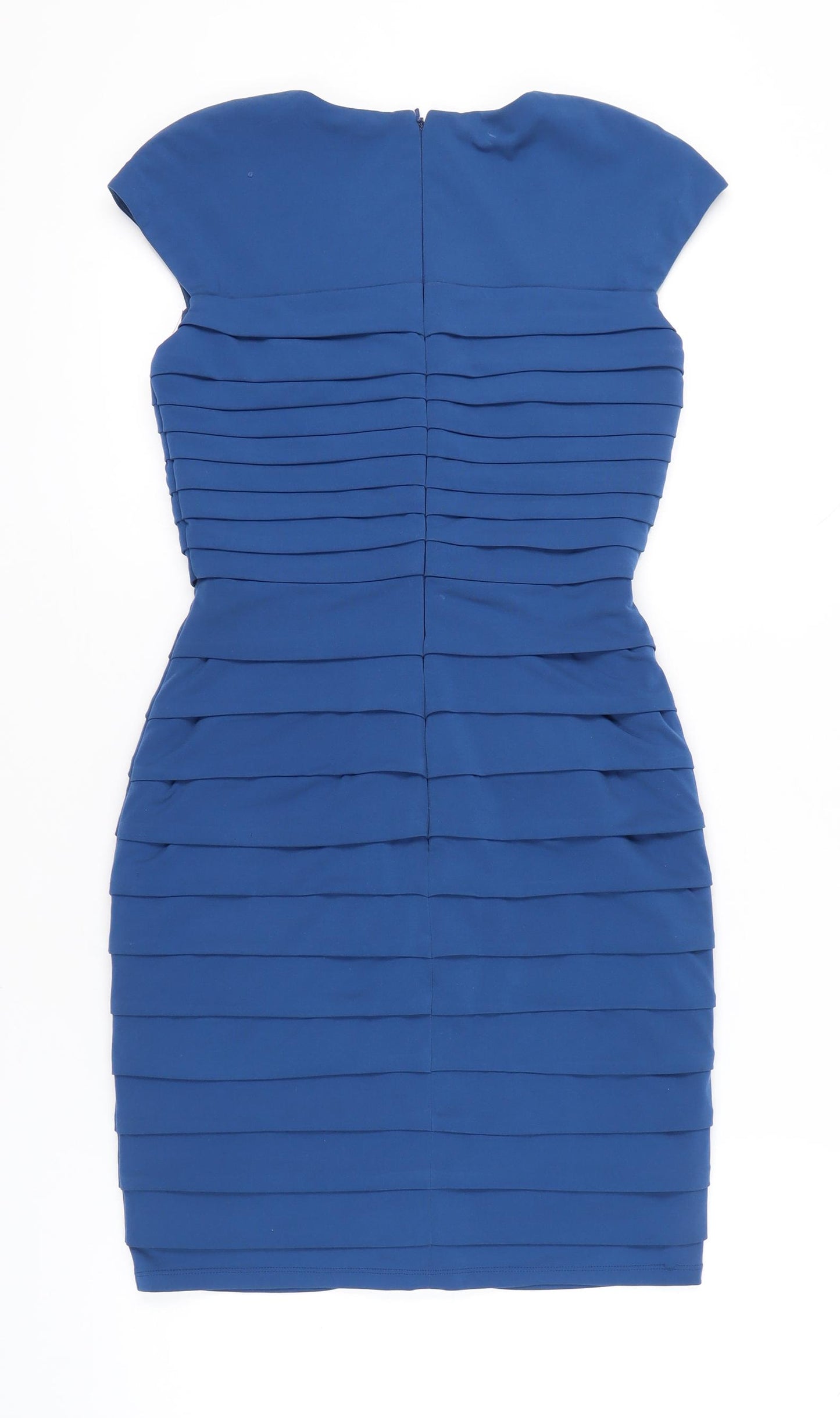 JAX Womens Blue Bodycon Ruched Short Dress Size 8 Classic Party