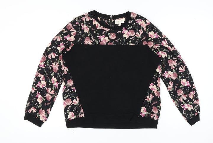 Apricot Womens Black Floral UK 12 Long Sleeve Tunic Blouse