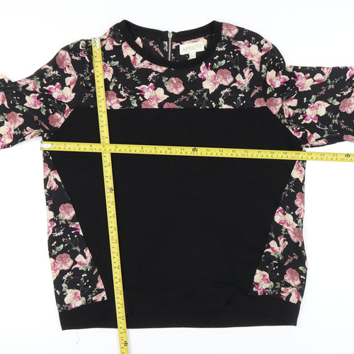 Apricot Womens Black Floral UK 12 Long Sleeve Tunic Blouse