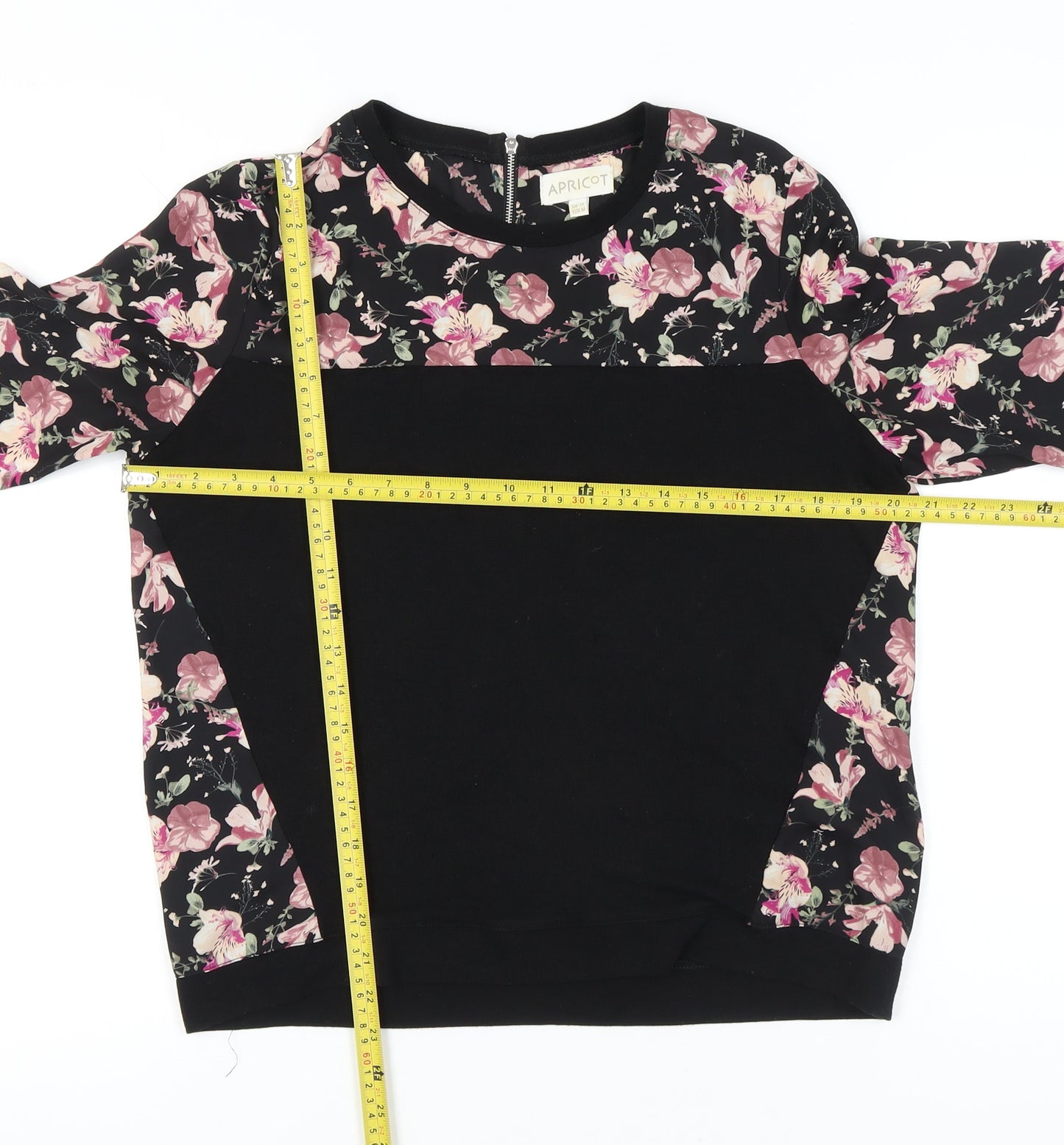 Apricot Womens Black Floral UK 12 Long Sleeve Tunic Blouse