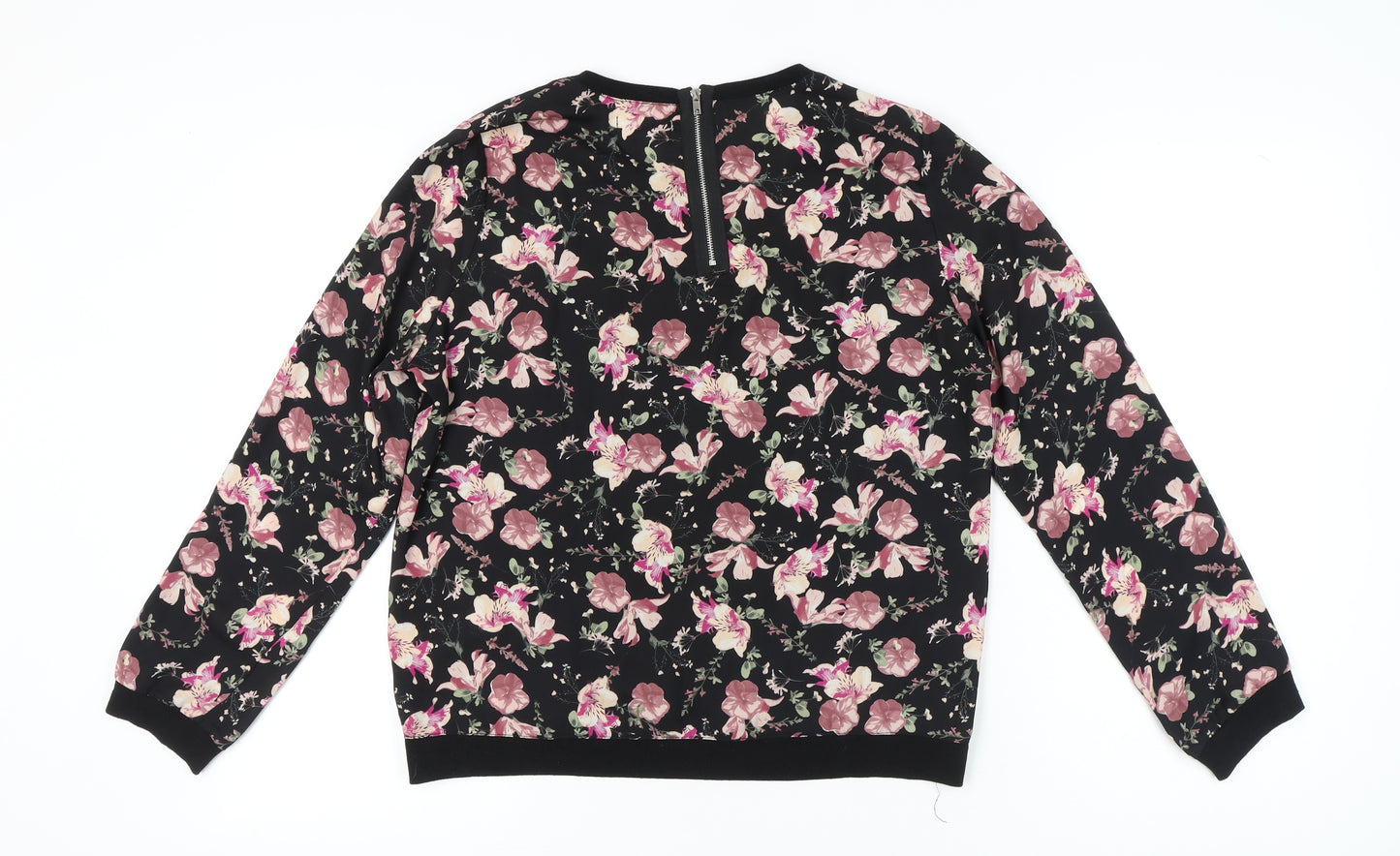Apricot Womens Black Floral UK 12 Long Sleeve Tunic Blouse