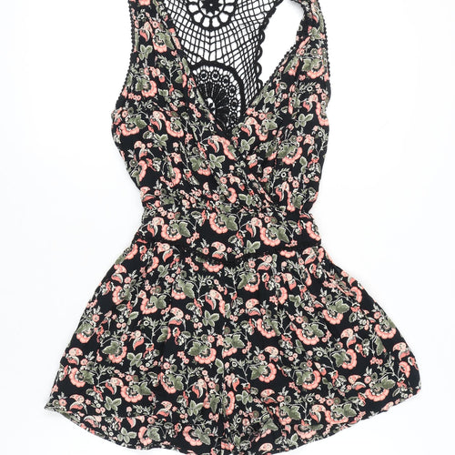 Miss Selfridge Women’s Black Floral Crochet Playsuit Size 10