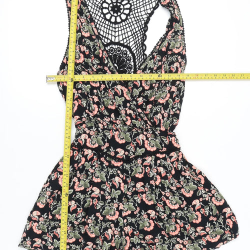 Miss Selfridge Women’s Black Floral Crochet Playsuit Size 10