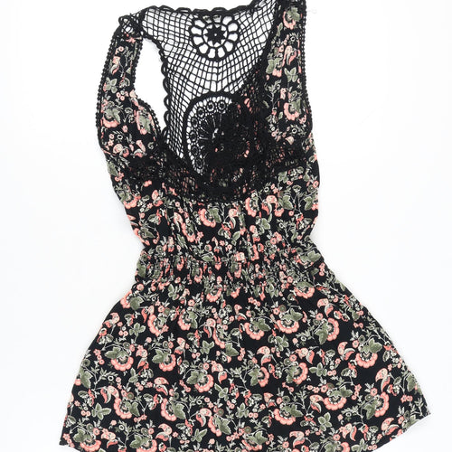 Miss Selfridge Women’s Black Floral Crochet Playsuit Size 10