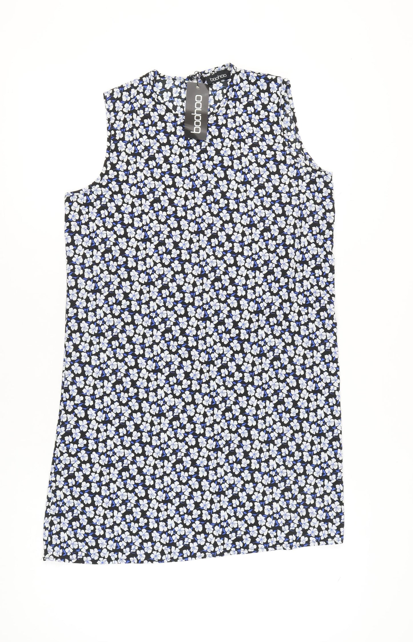 Boohoo Womens Black Floral Shift Dress Size 10 Sleeveless