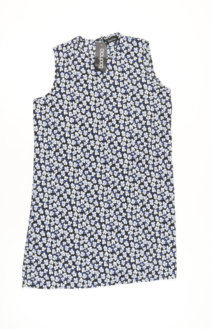 Boohoo Womens Black Floral Shift Dress Size 10 Sleeveless
