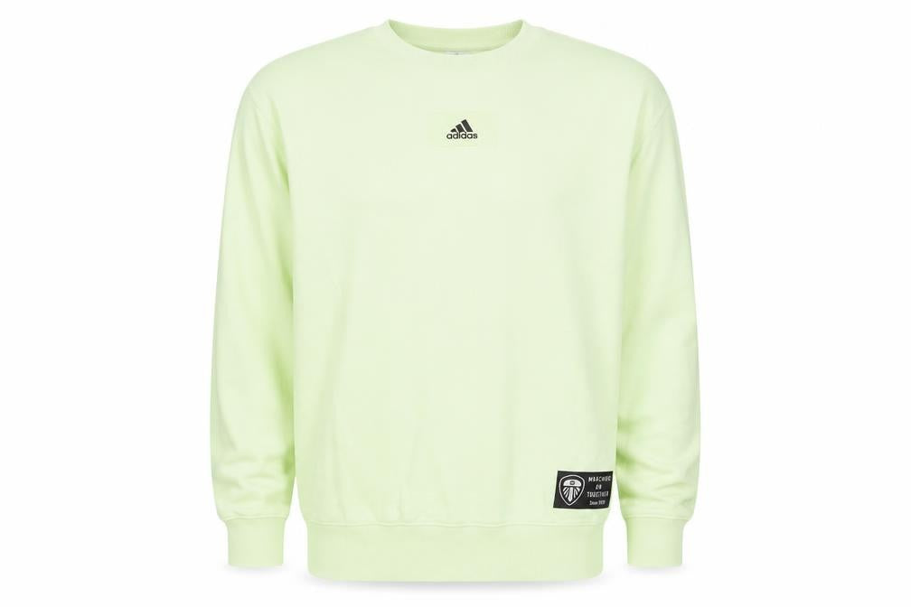 Front view of Adidas men’s green small pullover sweatshirt crew neck long sleeve