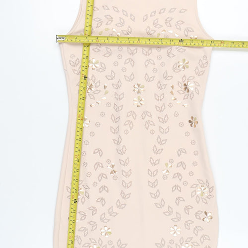 River Island Women’s Beige Bodycon Dress UK 10 Sleeveless Floral Party
