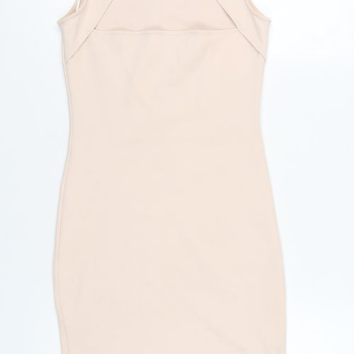 River Island Women’s Beige Bodycon Dress UK 10 Sleeveless Floral Party
