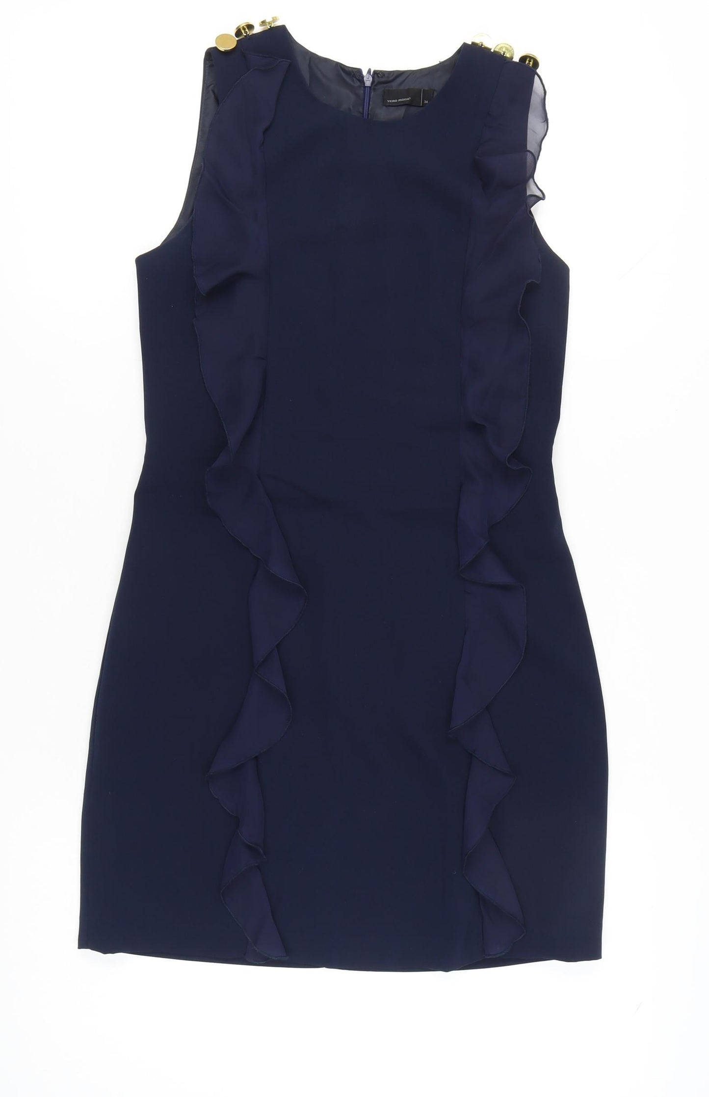 Vero Moda Women’s Blue Size 6 Sleeveless Sheath Ruffle Dress