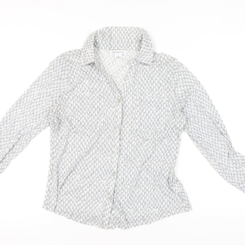 Liz Claiborne Women’s Grey Geometric Button-Up Shirt M Long Sleeve