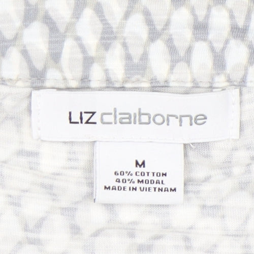 Liz Claiborne Women’s Grey Geometric Button-Up Shirt M Long Sleeve