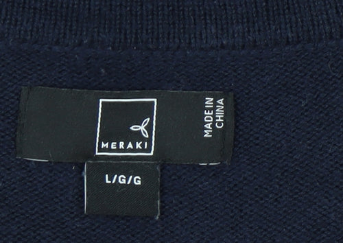 Meraki Womens Blue V-Neck Pullover Jumper L Long Sleeve Knit