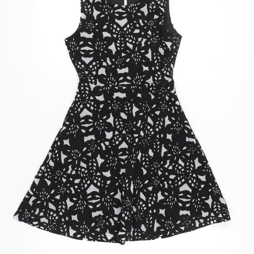 Voir Women Black White Floral A-Line Sleeveless Dress S
