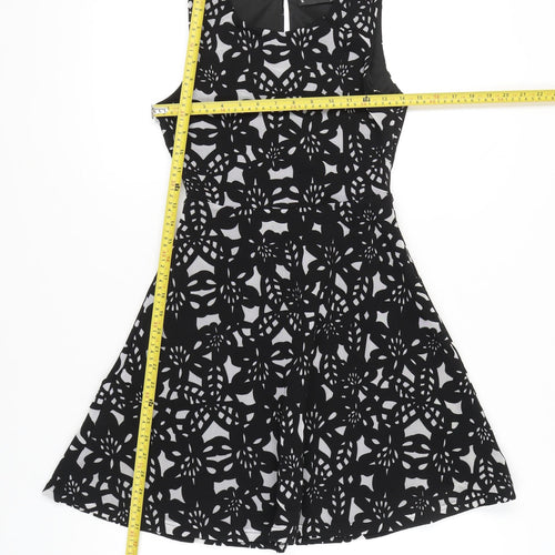 Voir Women Black White Floral A-Line Sleeveless Dress S
