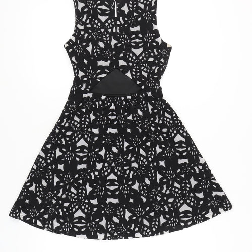 Voir Women Black White Floral A-Line Sleeveless Dress S