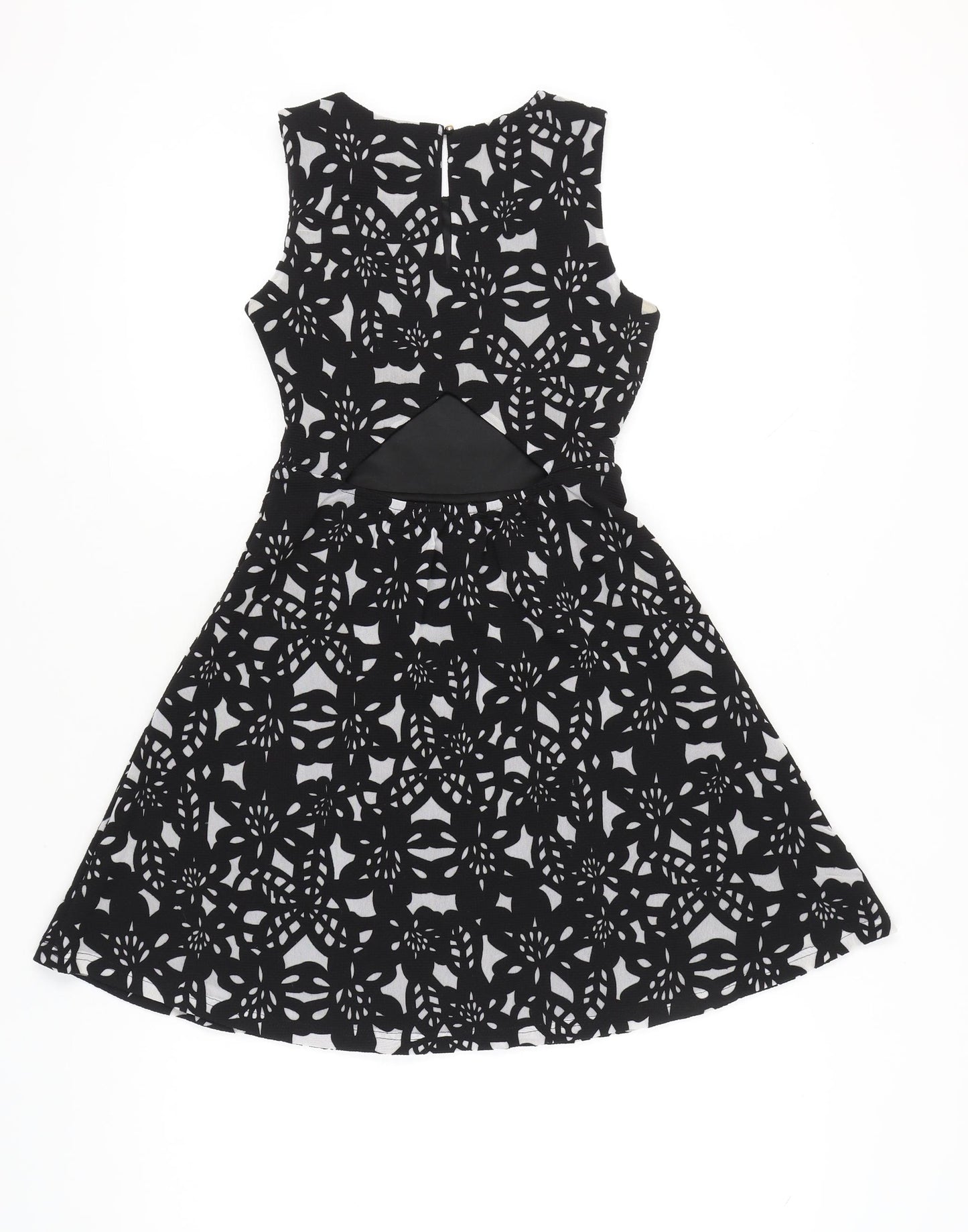 Voir Women Black White Floral A-Line Sleeveless Dress S