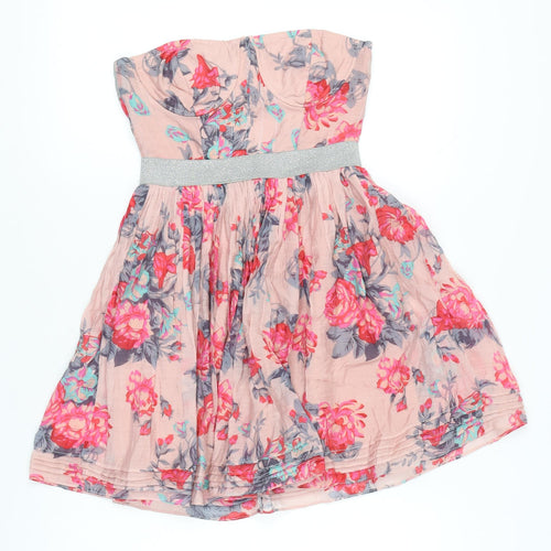 Louche Women’s Pink Floral Strapless Short Dress Size 10