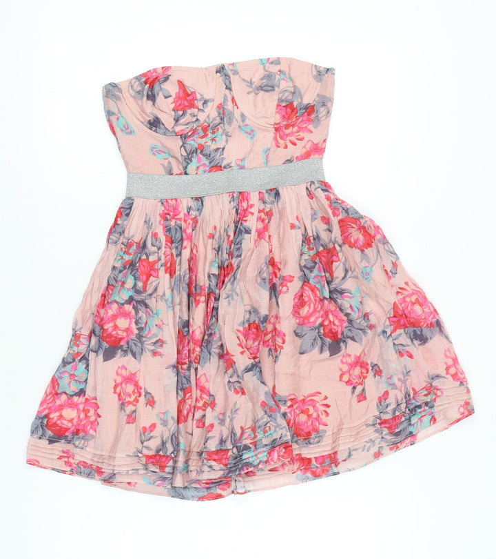 Louche Women’s Pink Floral Strapless Short Dress Size 10