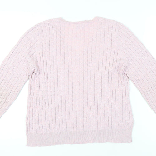 CC Womens Pink V-Neck Cable-Knit Cotton Blend Jumper L