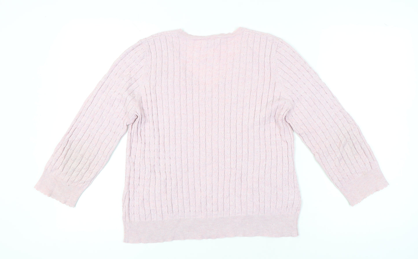 CC Womens Pink V-Neck Cable-Knit Cotton Blend Jumper L