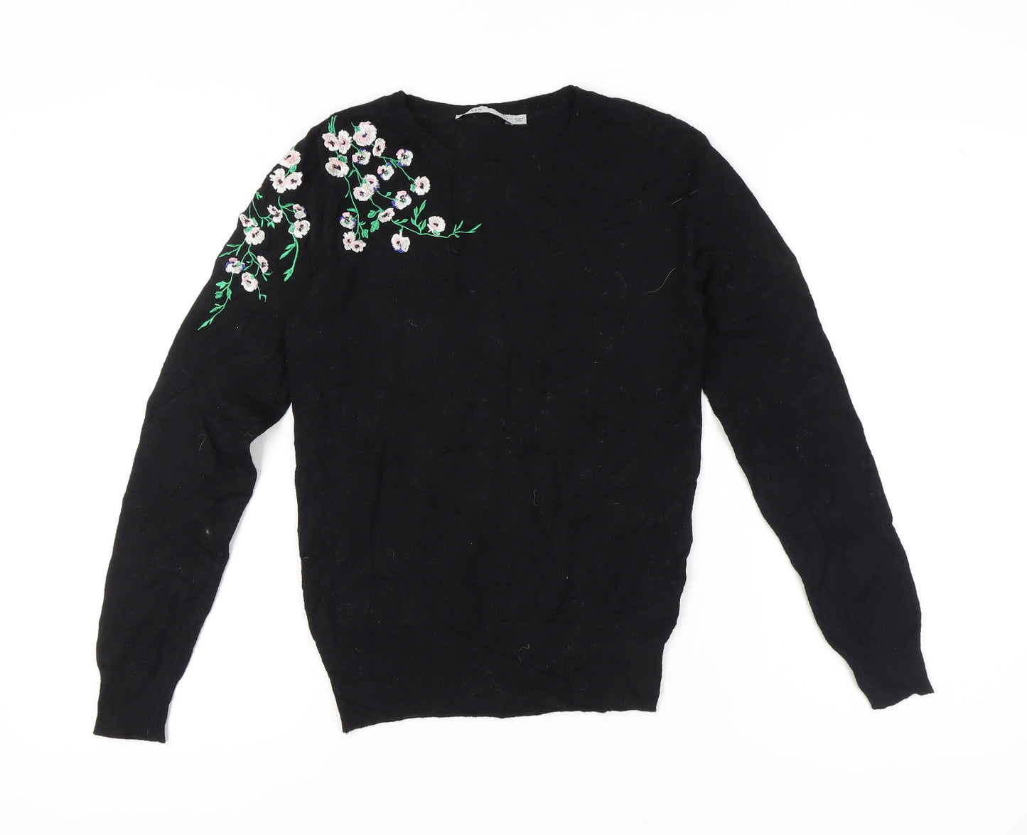 Oasis Womens Black Floral Embroidered Pullover Jumper Size S