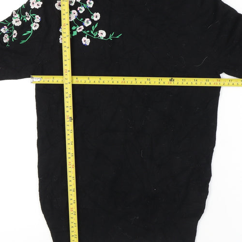 Oasis Womens Black Floral Embroidered Pullover Jumper Size S