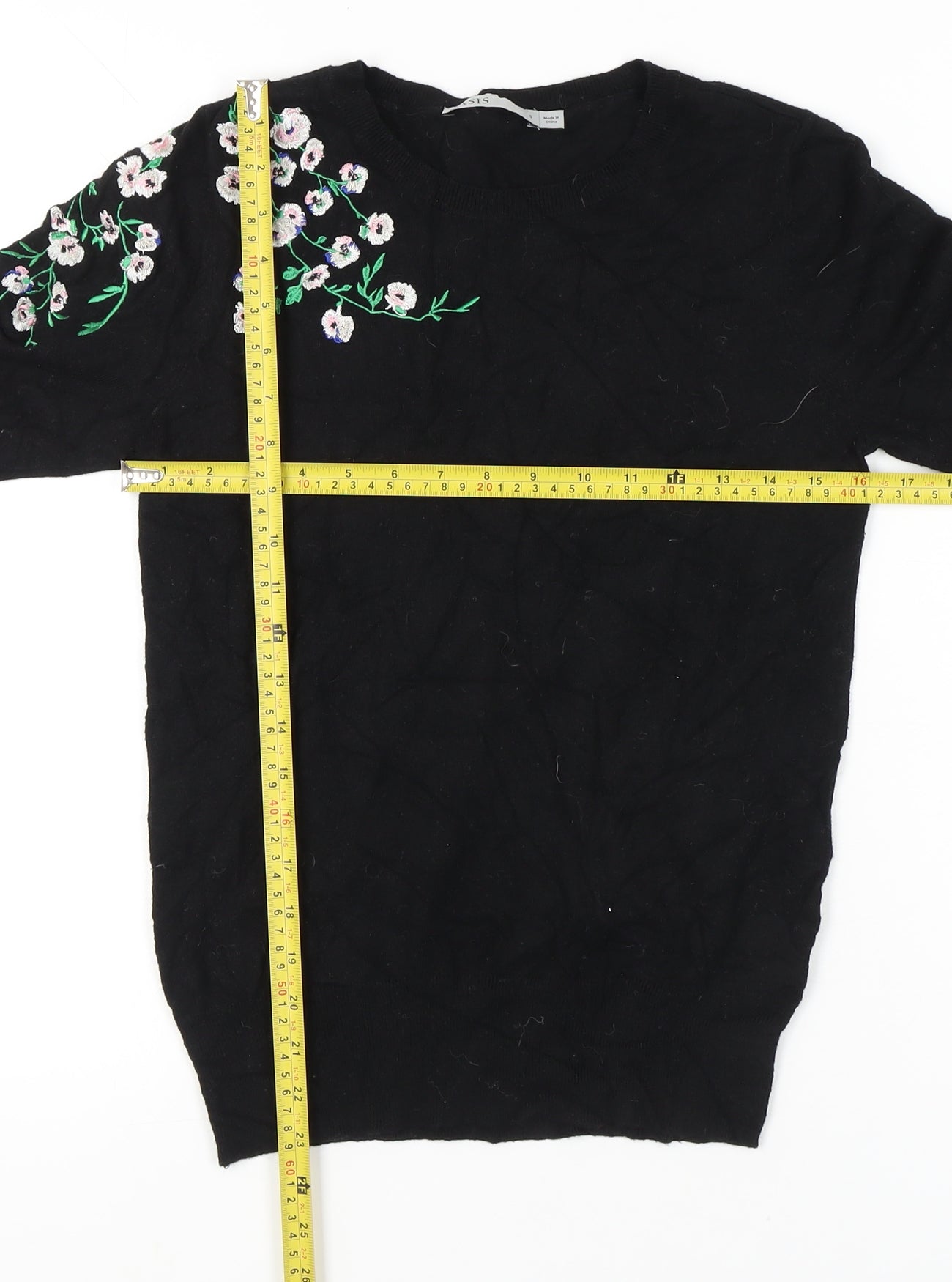 Oasis Womens Black Floral Embroidered Pullover Jumper Size S