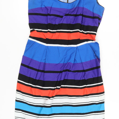 Dunnes Women’s Multicoloured Stripe Cotton Sheath Dress Size 14 Scoop Neck
