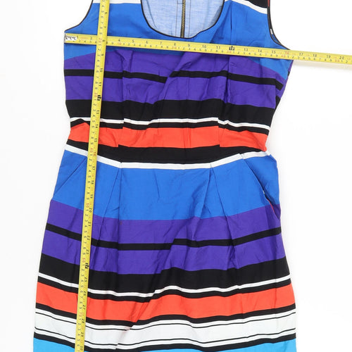 Dunnes Women’s Multicoloured Stripe Cotton Sheath Dress Size 14 Scoop Neck