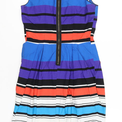 Dunnes Women’s Multicoloured Stripe Cotton Sheath Dress Size 14 Scoop Neck