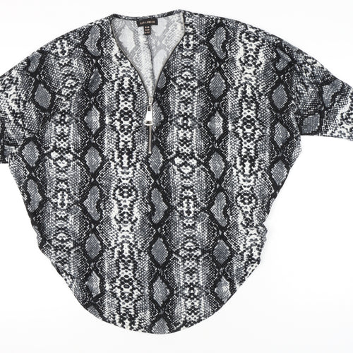 QED London Women’s Black Snake Print Tunic Zip Blouse S