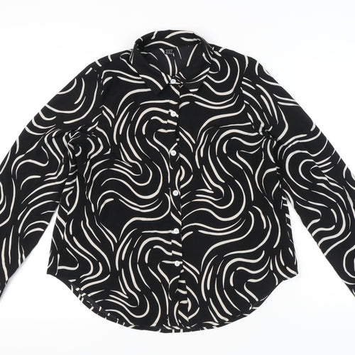 Droimp Womens Black Geometric Button-Up Shirt Size 12 Long Sleeve