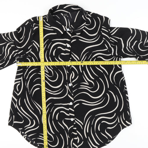 Droimp Womens Black Geometric Button-Up Shirt Size 12 Long Sleeve