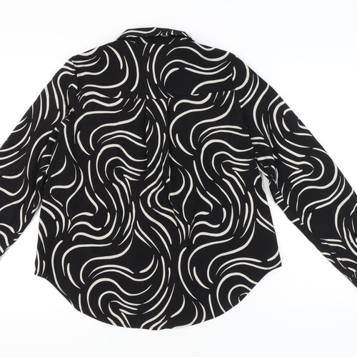 Droimp Womens Black Geometric Button-Up Shirt Size 12 Long Sleeve