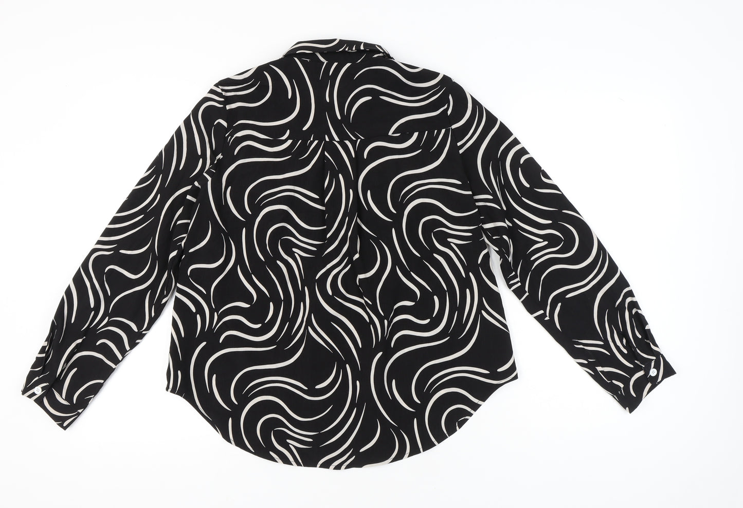Droimp Womens Black Geometric Button-Up Shirt Size 12 Long Sleeve