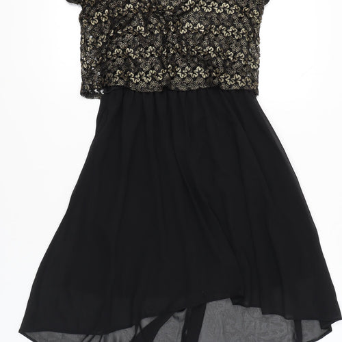 River Island Women’s Black Gold Hi-Low Fit & Flare Dress Size 10