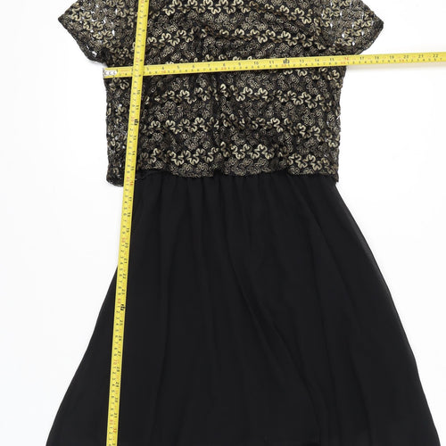 River Island Women’s Black Gold Hi-Low Fit & Flare Dress Size 10