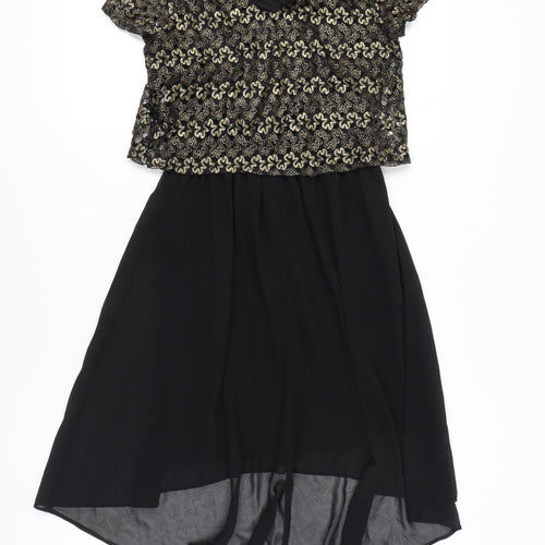 River Island Women’s Black Gold Hi-Low Fit & Flare Dress Size 10